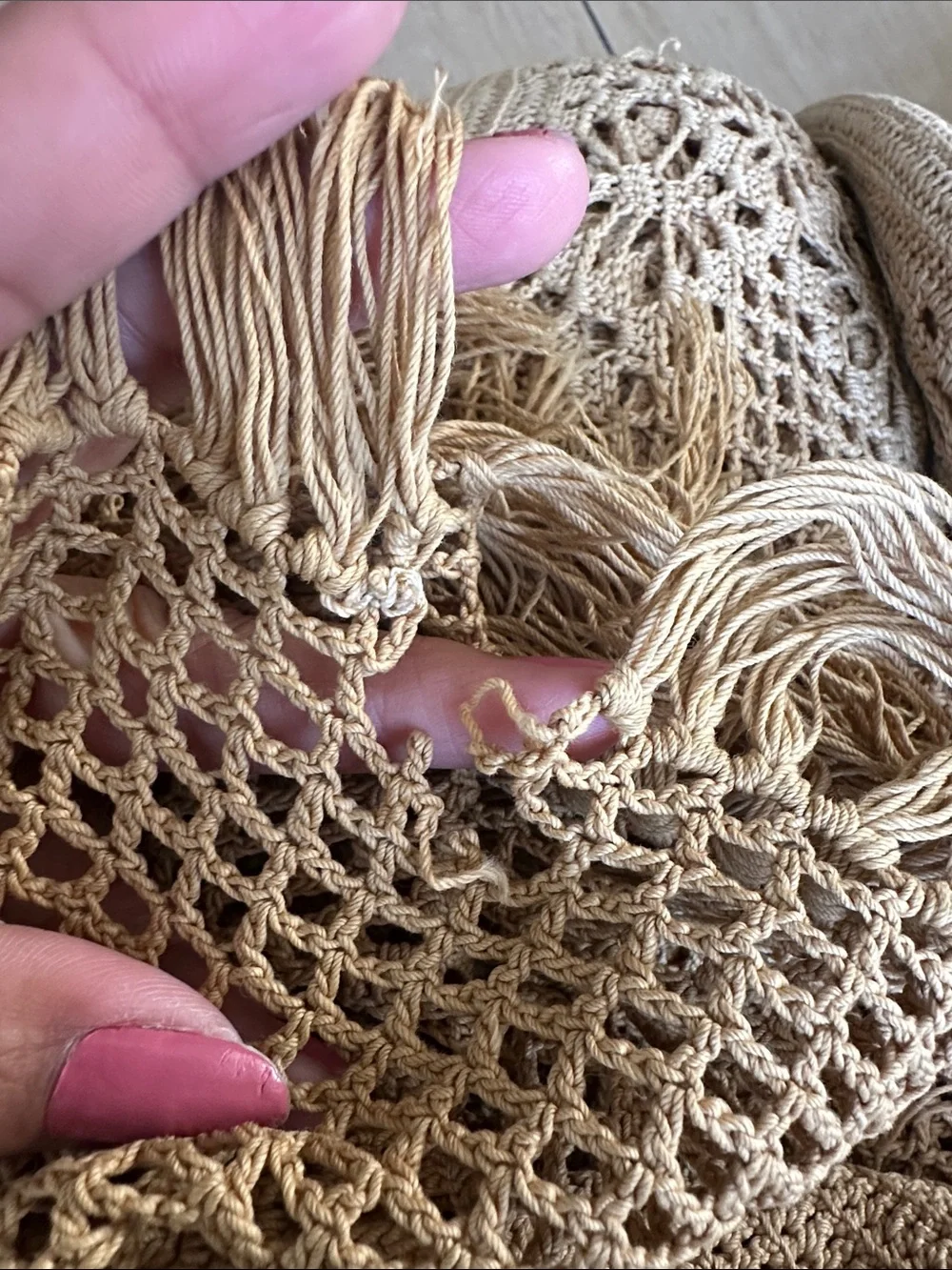 Handmade Crochet Fringe Throw Blanket/ Table Cover